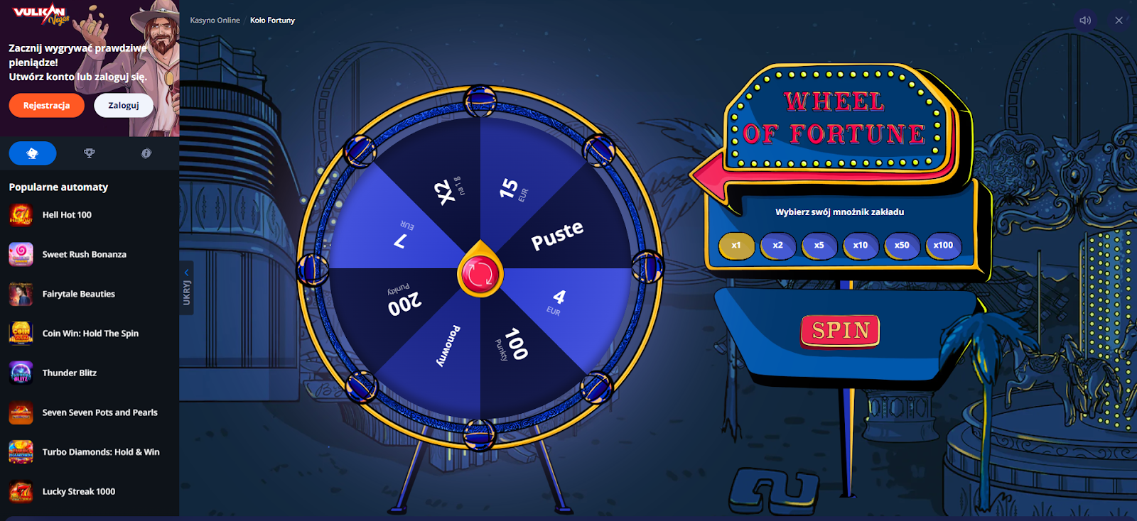 Koło Fortuny Vulkan Vegas